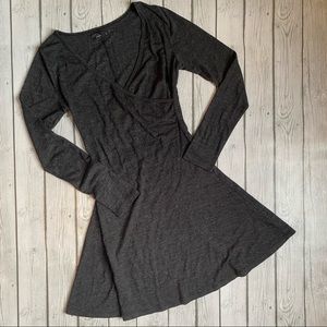 Prana Gray Faux Wrap Long Sleeve Wool Blend Dress